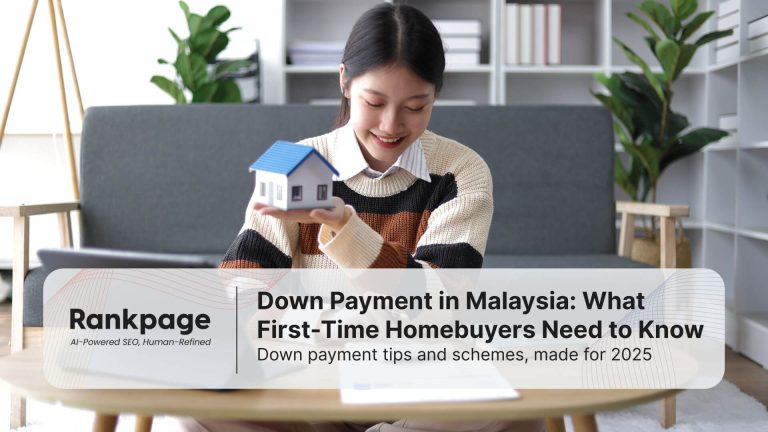 asian-girl-smile-happy-holding-a-blue-roof-top-home-model-craft-on-left-hand-writing-on-a-paper-on-table-with-right-hand-in-living-room-with-two-seated-sofa-and-greens-behind