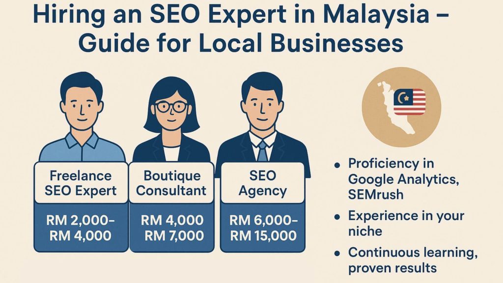3 different type freelance seo expert, boutique consultant and seo agency comparing the price in semenanjung malaysia