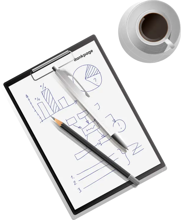 Rankpage SEO content planning illustration with graphs and notes
