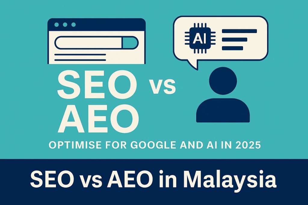 seo vs aeo malaysia comparison image in tiffany blue