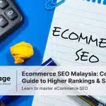 Ecommerce SEO Malaysia guide title image with a calculator, pen, and a note reading "Ecommerce SEO."