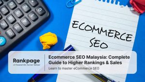Ecommerce SEO Malaysia guide title image with a calculator, pen, and a note reading "Ecommerce SEO."
