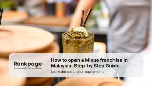 Glass of Mixue-style drink with lime and tea leaves, overlaid with title ‘How to open a Mixue franchise in Malaysia.by Rankpage