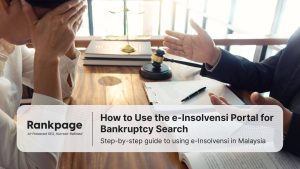 Stressed person and advisor at desk with gavel and scales Rankpage blog about using Malaysia’s e-Insolvensi bankruptcy search