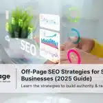 Digital marketing expert analysing SEO data on laptop screen Off-Page SEO strategies for small businesses 2025.