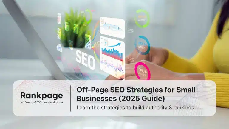 Digital marketing expert analysing SEO data on laptop screen Off-Page SEO strategies for small businesses 2025.