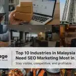 Collage of Malaysian industries like healthcare, e-commerce, and real estate representing top sectors needing SEO in 2025.