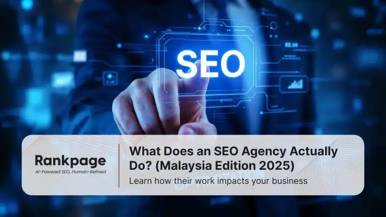 Businessman pressing virtual SEO icon with text “What Does an SEO Agency Actually Do? Malaysia Edition 2025”