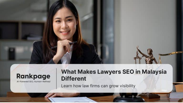 Malaysian lawyer smiling in office with legal books and scales, representing SEO for law firms in Malaysia.
