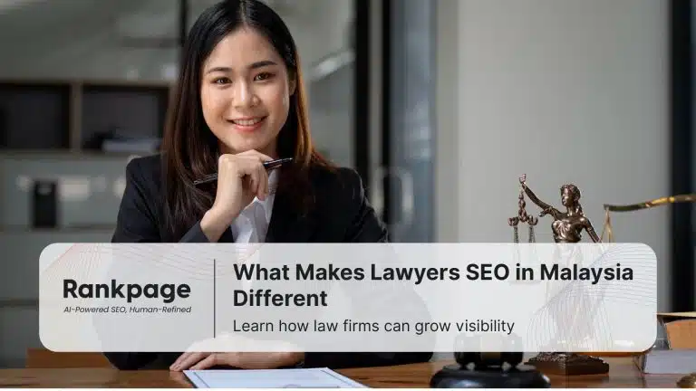 Malaysian lawyer smiling in office with legal books and scales, representing SEO for law firms in Malaysia.