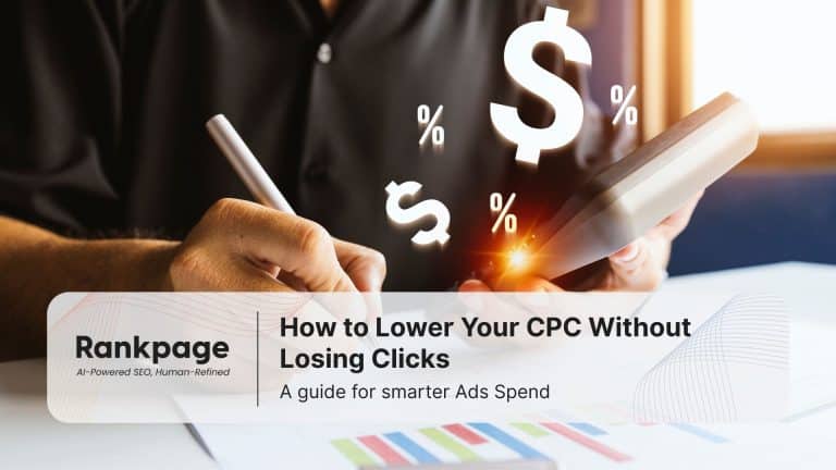 Person analyzing ad spend with calculator and dollar symbols, concept by Rankoage of lowering CPC without losing clicks.