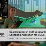 A lady presenting with projector showing bar chart of report on search intent in SEO