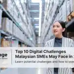 An entrepreneur walks inside the warehouse of her SME, inspecting goods while recording them on her tablet.