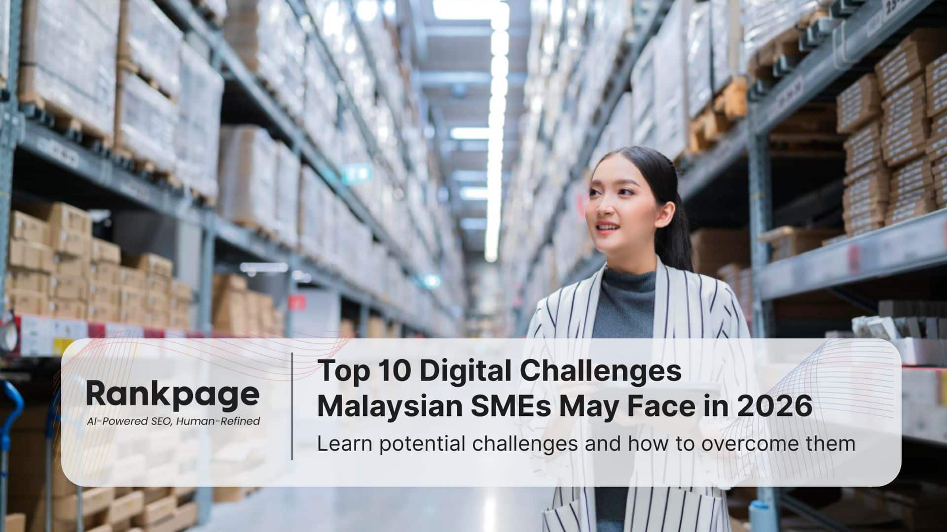 An entrepreneur walks inside the warehouse of her SME, inspecting goods while recording them on her tablet.