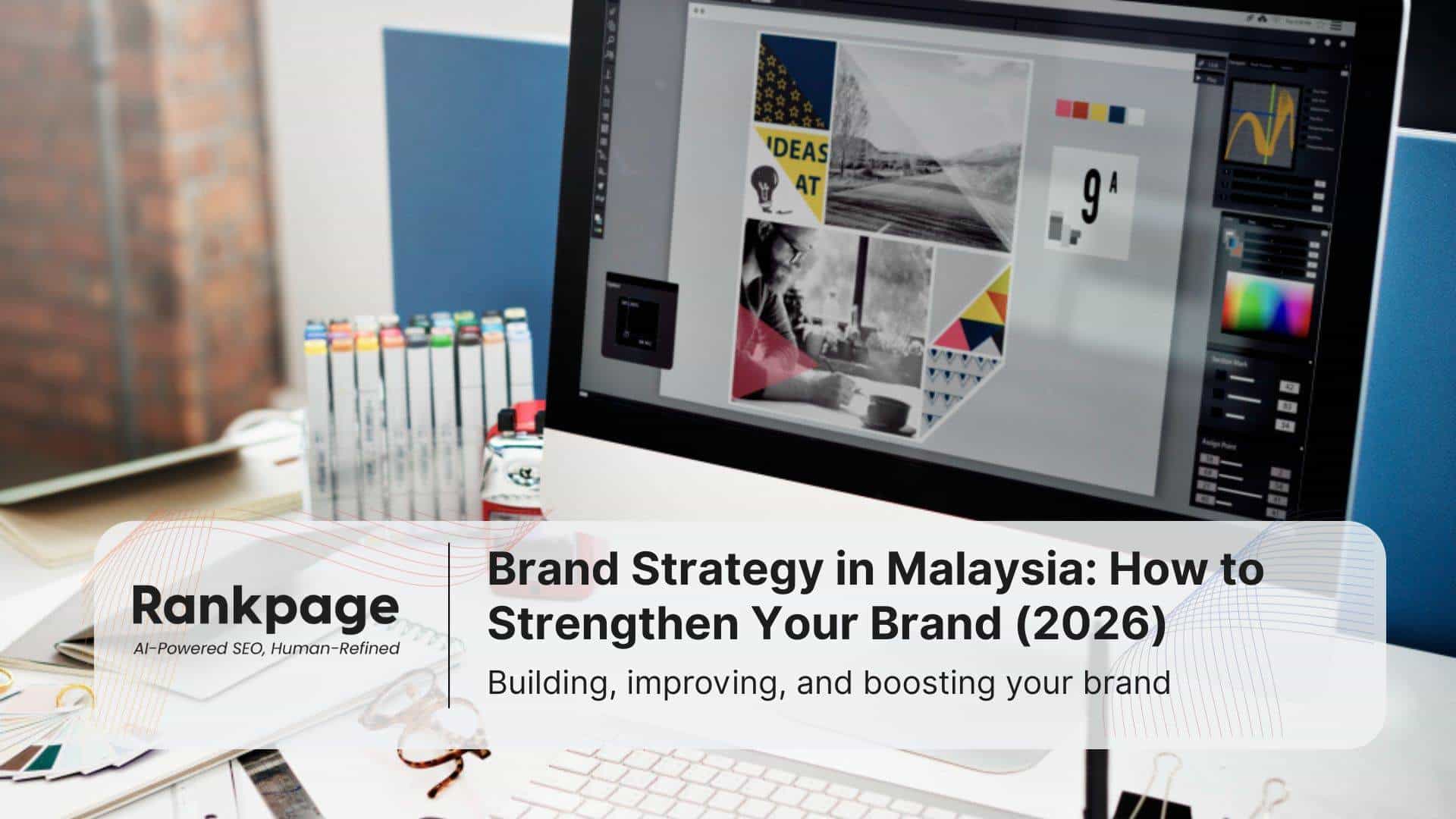 Photo of a PC screen showing brand assets like photos and fonts, which are part of a Malaysian brand strategy