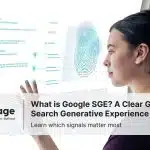 Girl looking into the Google SGE AI overview on a big screen.