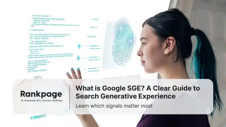 Girl looking into the Google SGE AI overview on a big screen.