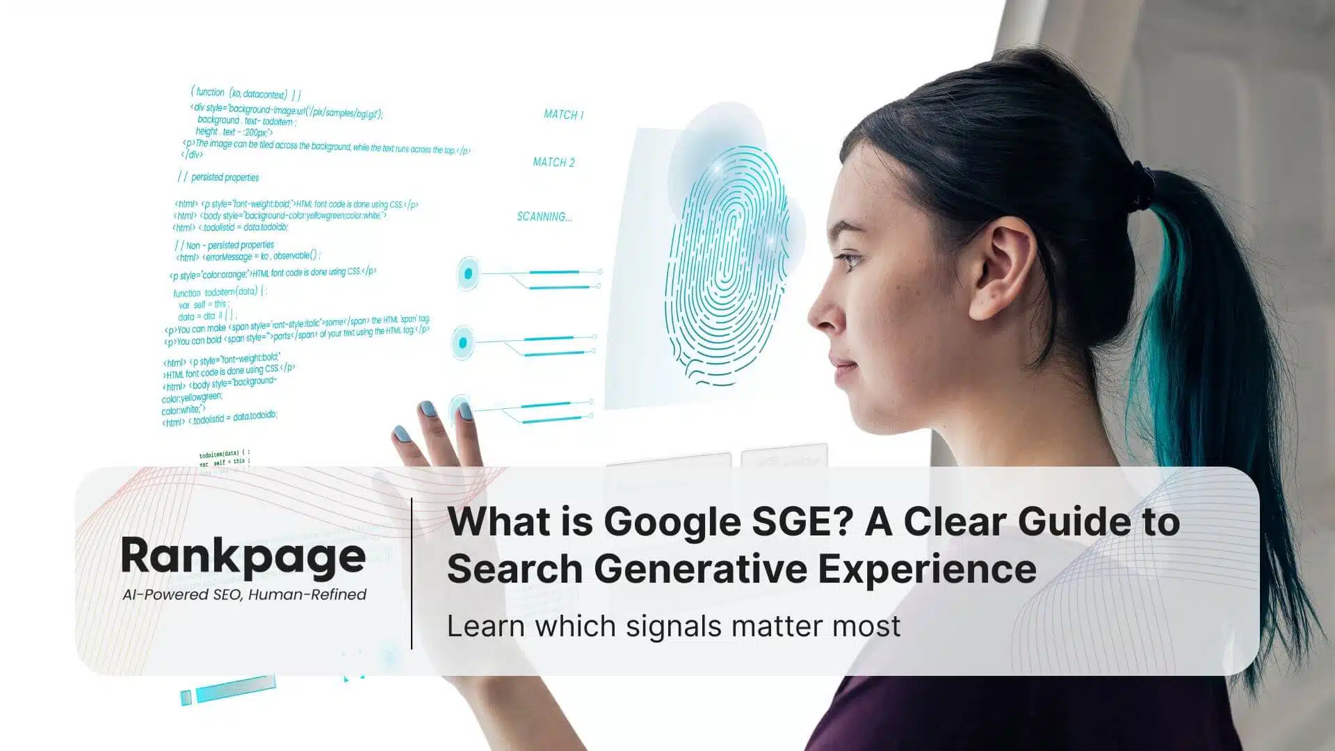 Girl looking into the Google SGE AI overview on a big screen.