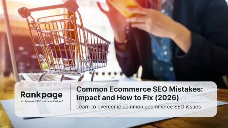 A photo of a person using their phone, with a mini shopping cart on the table in front of them, representing ecommerce SEO.