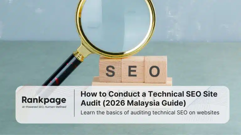 A magnifying glass resting on wooden blocks that spell out the words 'SEO audit', representing how to conduct a technical SEO site audit