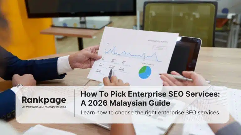 A group of businesspeople discuss their enterprise SEO plan.