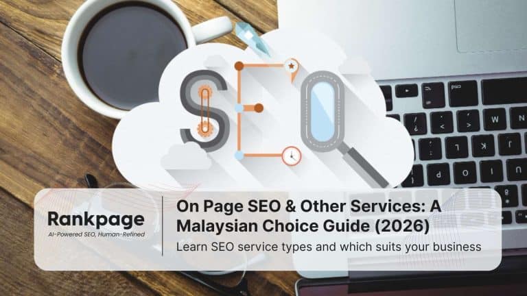 A photo of a laptop with a cloud labeled 'SEO' above it, representing on page SEO as well as other types of SEO services.