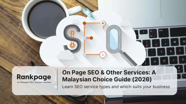 A photo of a laptop with a cloud labeled 'SEO' above it, representing on page SEO as well as other types of SEO services.