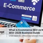 A laptop with the word 'e-commerce' on it, related to the question 'what is ecommerce?'