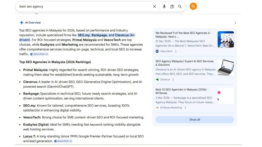 best 10 seo agency ai overview malaysia
