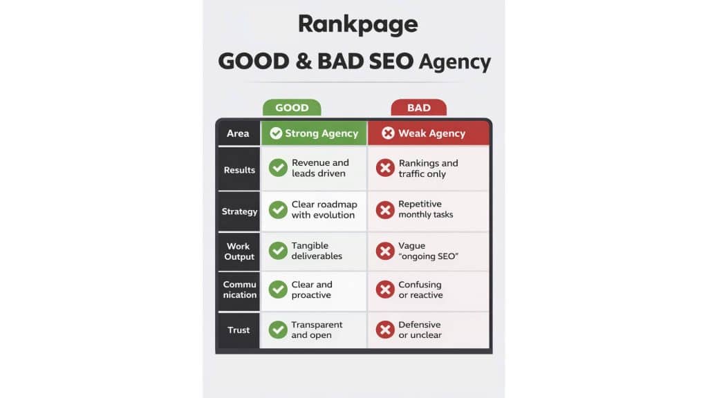 good and bad seo agency comparison infographic