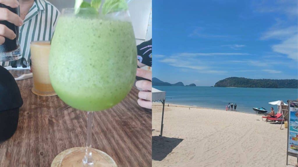 cucumber gin tonic drink and sunshine beach in langkawi Pantai Tengah