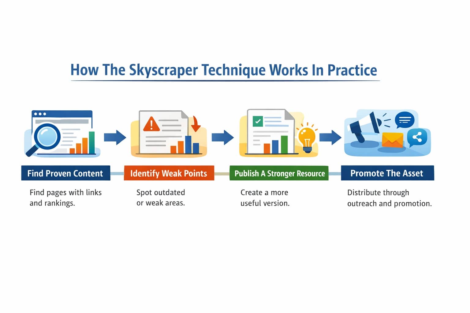 Infograpghic summarizing how skyscraper works in practice