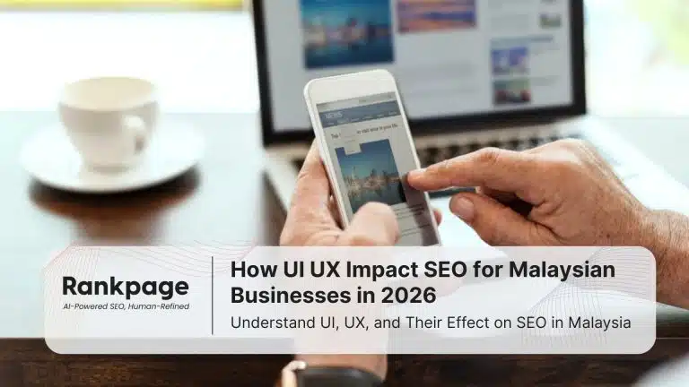 Photo of a man's hand. He is holding a phone and tapping on the screen to navigate a website, symbolizing UI UX