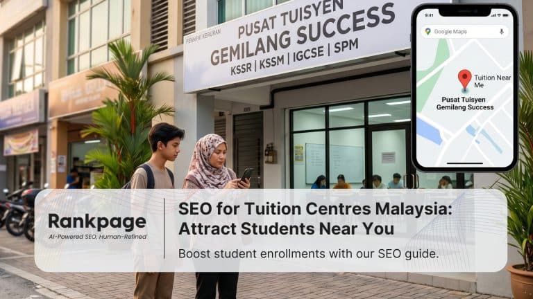 Mother and son look at a phone map outside the Pusat Tuisyen Gemilang Success building.