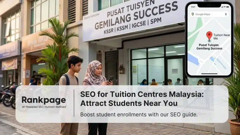 Mother and son look at a phone map outside the Pusat Tuisyen Gemilang Success building.