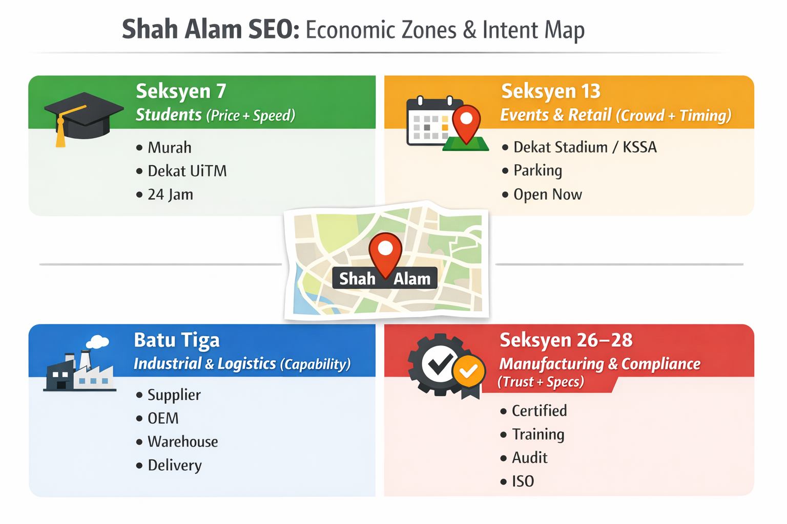 Infographic showing Shah Alam economic zones