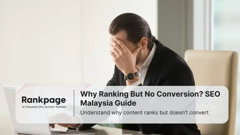 A stressed-out businessman sits in his office worrying about why his site is ranking but not converting users.