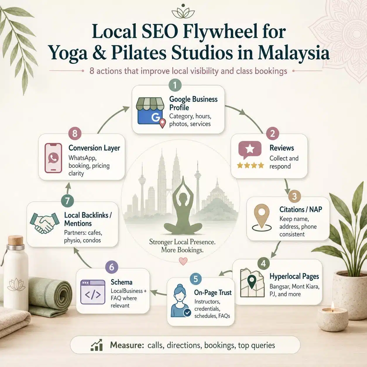 Infographic showing local SEO strategies for yoga studios