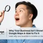A man holding a magnifying glass and searching for something, symbolizing invisibility on Google Maps