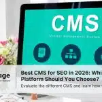 Photo of a desktop PC with the word CMS on the screen