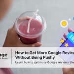 Photo of a woman holding a phone and a drink, with the word 'awesome' above it, representing Google reviews