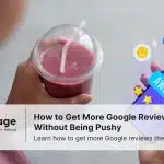 Photo of a woman holding a phone and a drink, with the word 'awesome' above it, representing Google reviews