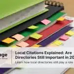 Photo of a book with bookmarks in it, representing local citations