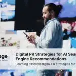 Photo of a man typing while surrounded by digital images, representing digital PR