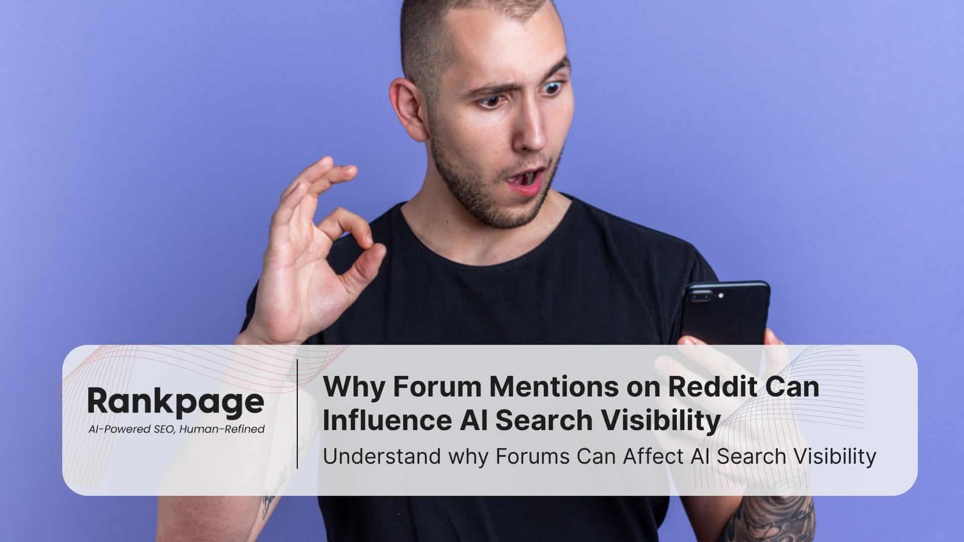 A man looking shocked as he stares at his phone, representing Reddit SEO