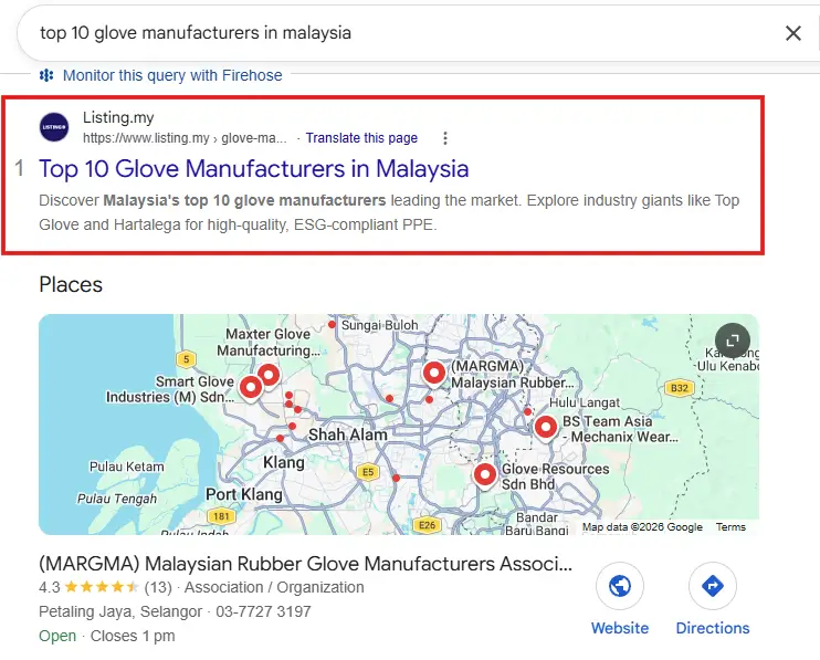 Ranking #1 for “top 10 glove manufacturers in malaysia”