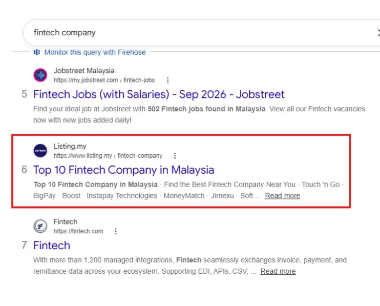 Ranking #6 for “fintech company”
