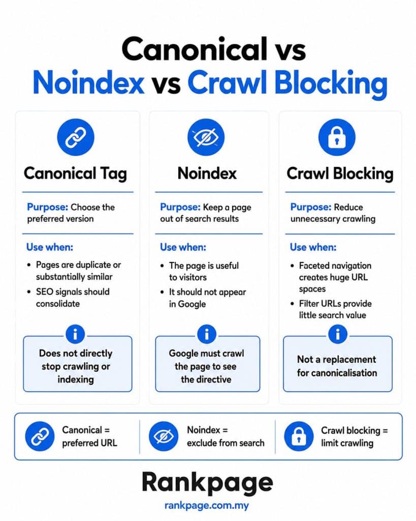Infographic on canonical vs noindex