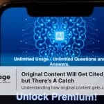 Photo of a phone with AI on the screen, representing original content that gets cited by AI