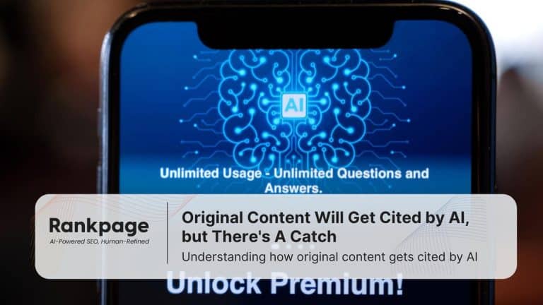 Photo of a phone with AI on the screen, representing original content that gets cited by AI